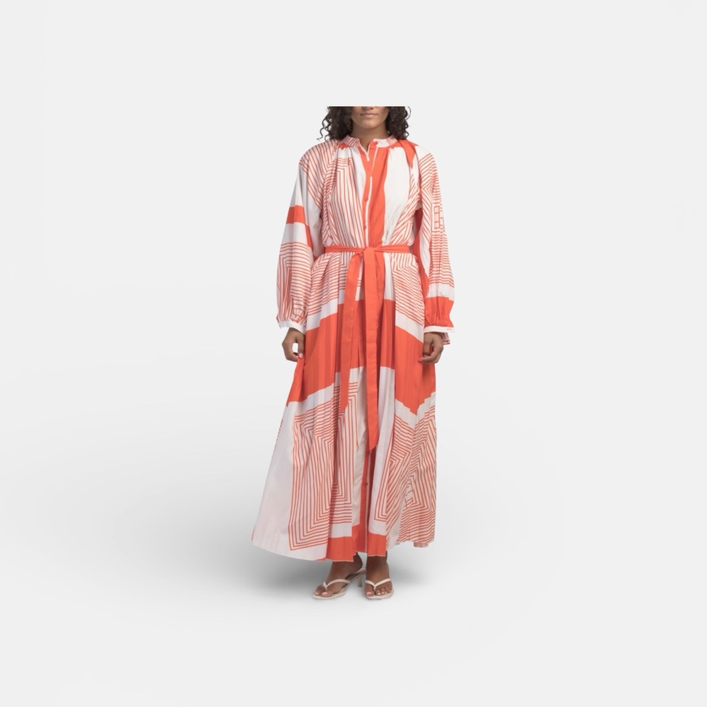 Nancy Yang Orange and White Printed Shirt Dress